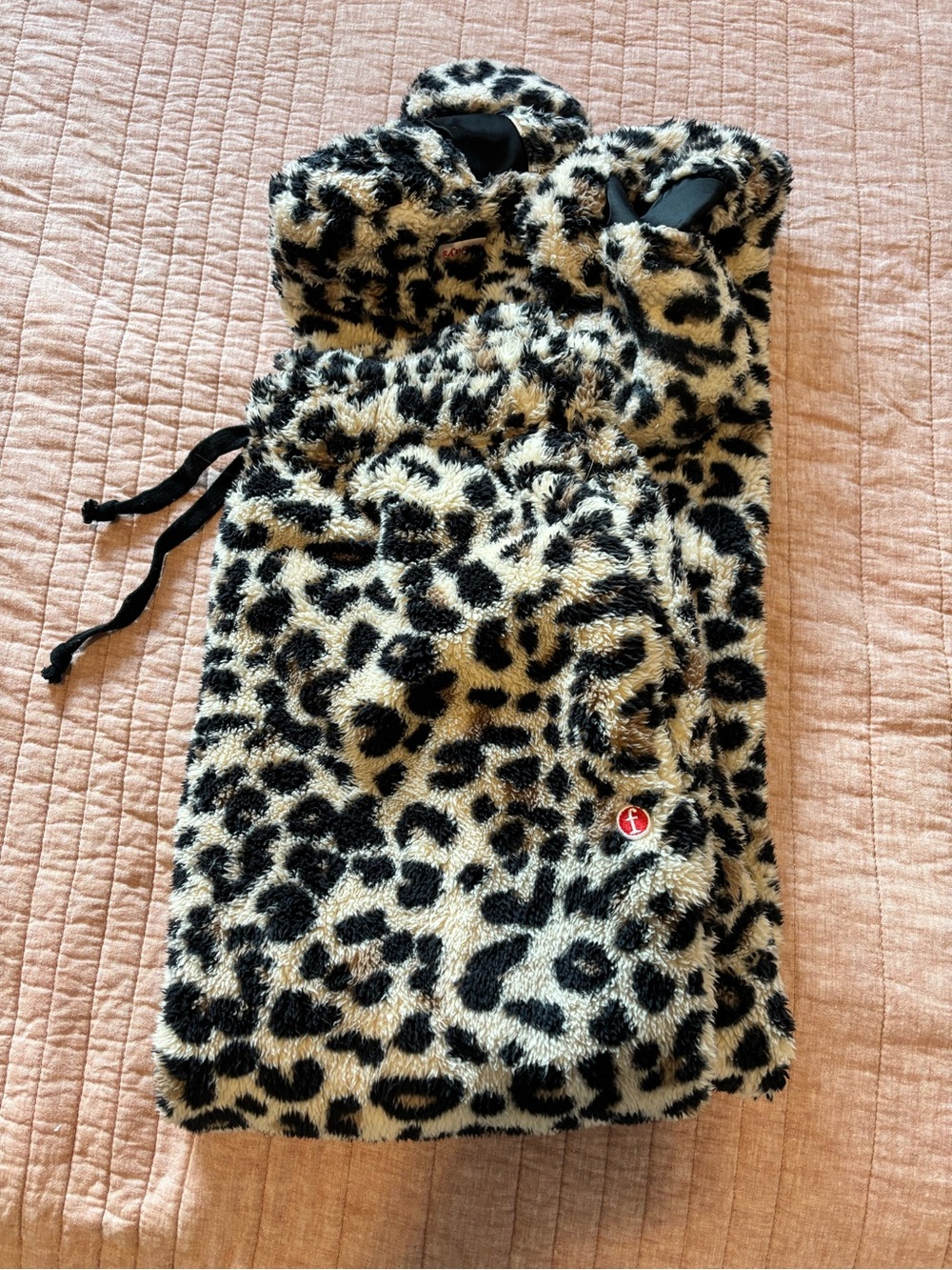 Feejays Leopard Print Fleece Footed Pajama Lounge Pants Large